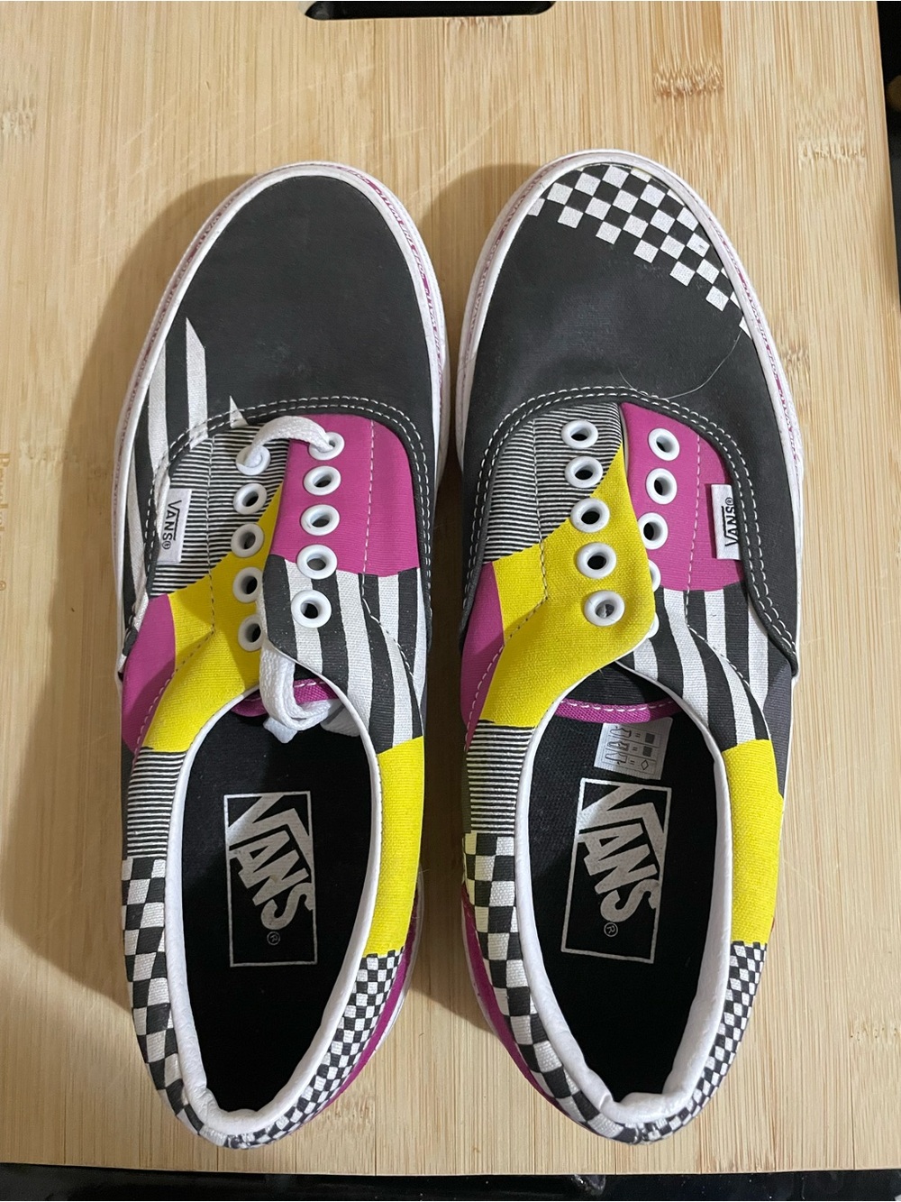 Vans Black, Pink & Yellow Checkerboard Stripe Low-Top Sneakers